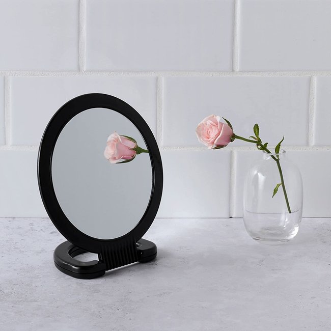Handheld & Stand 2 Sided Mirror 6" x 10" Black