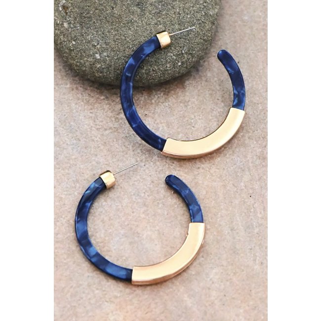 Blue Acetate Resin Hoop Earrings