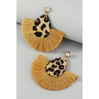 Leopard Print Brown Tassel Earrings