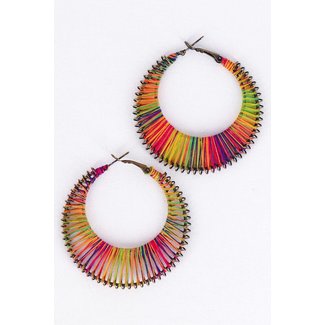 Boho Multicolored Threaded Hoop Earrings