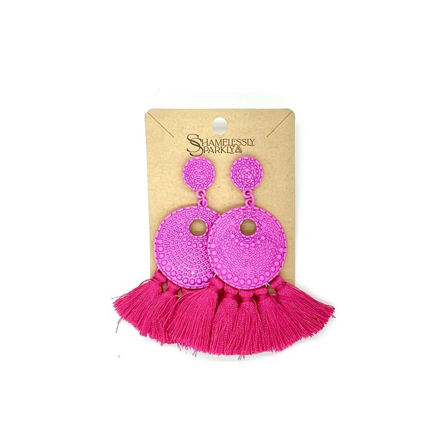 Hot Pink Tassel Drop Earrings