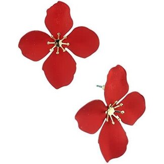 Red Metal Flower Earrings