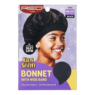 Kids Satin Bonnet Wide Band Black
