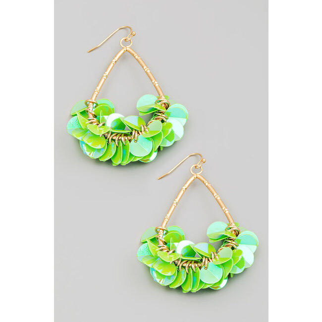 Sequin Fringe Tear Drop Hook Earrings