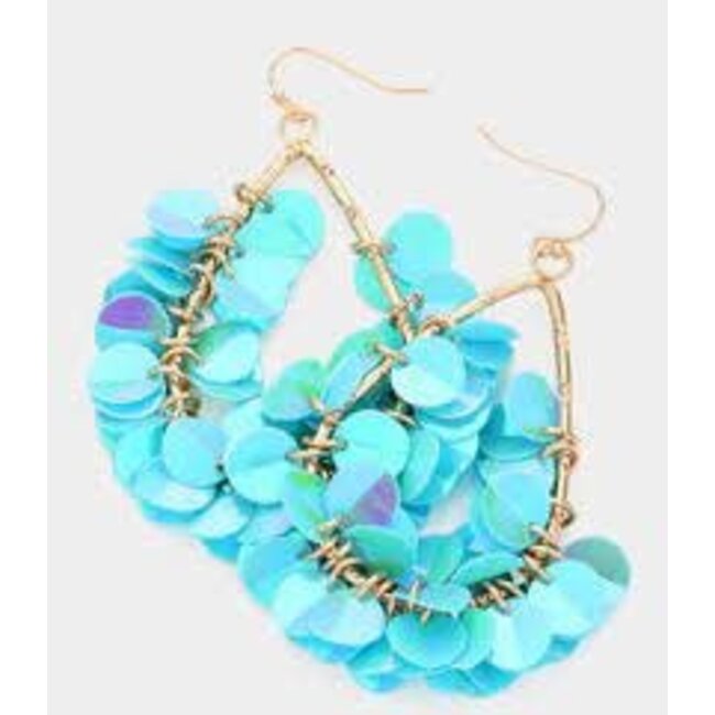Sequin Fringe Tear Drop Hook Earrings