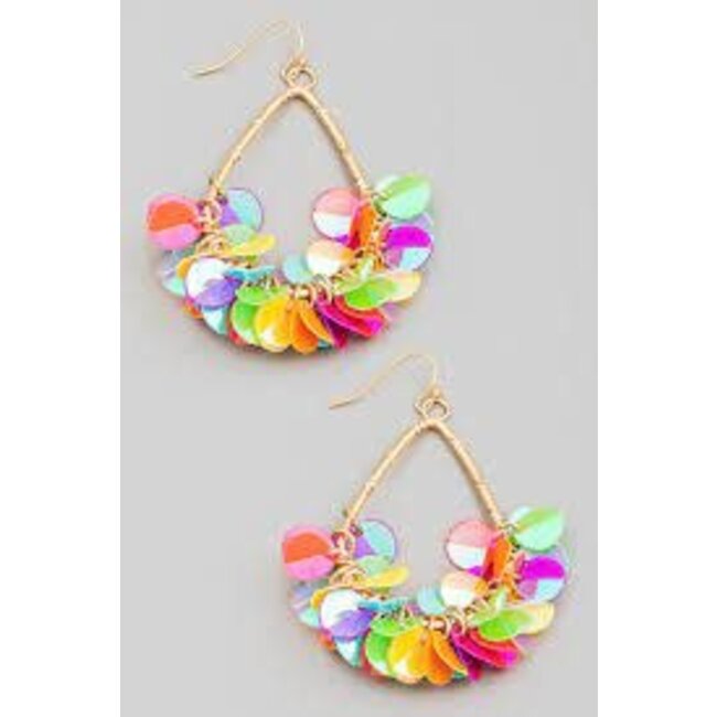 Sequin Fringe Tear Drop Hook Earrings