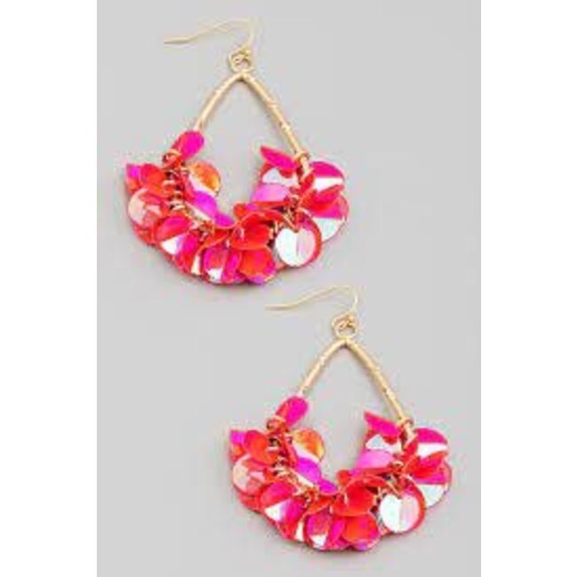 Sequin Fringe Tear Drop Hook Earrings