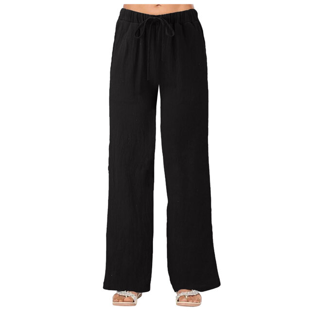 High-Waist Tie Linen Wide Leg Pants