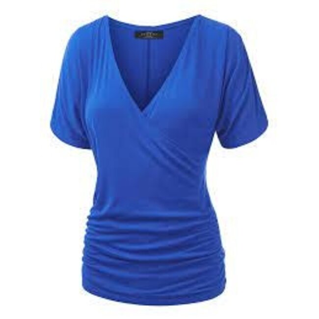 V Neck Short Sleeve Wrap Drape Dolman Top