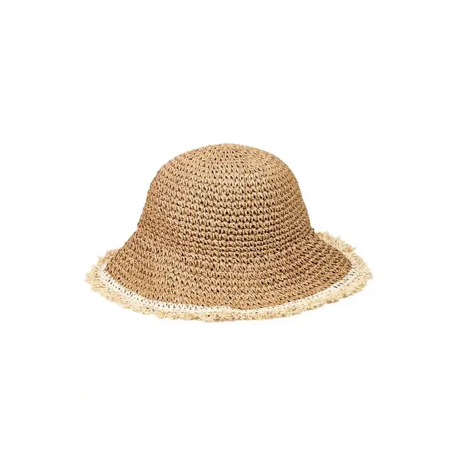 Frayed Edge Straw Bucket Hat