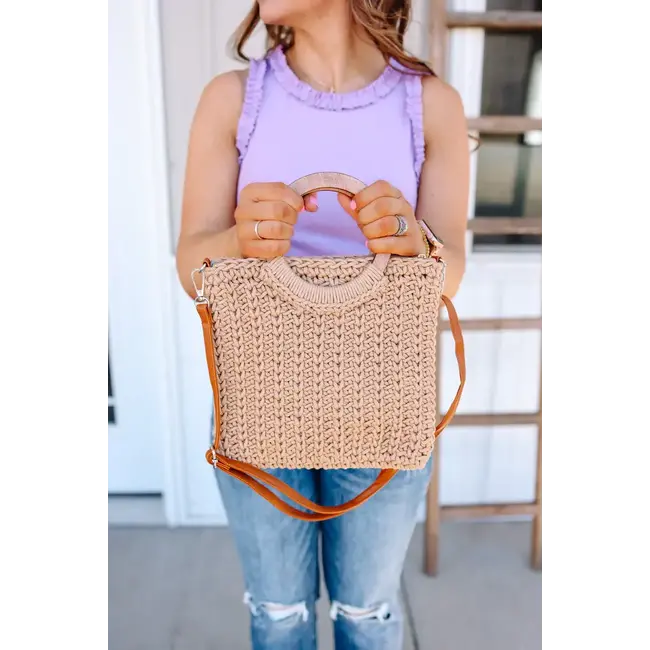 Hoop Handle Crochet Knit Tote Bag