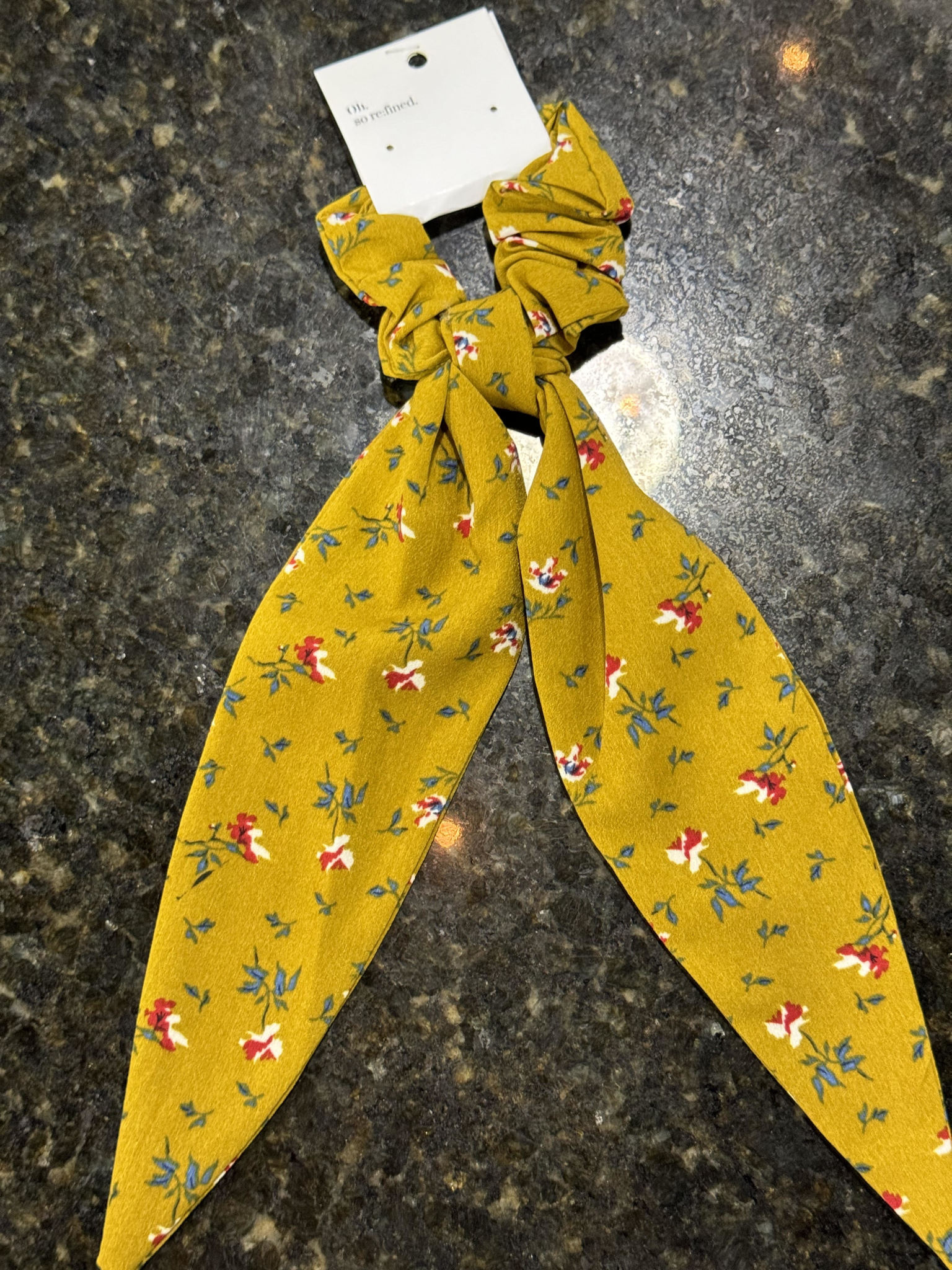 Hair Accessory Set — Black & White Floral Scarf + Mustard Yellow Scrunchie. Black Yellow Flower Hair Scrunchie – EMIN + PAUL main image 4