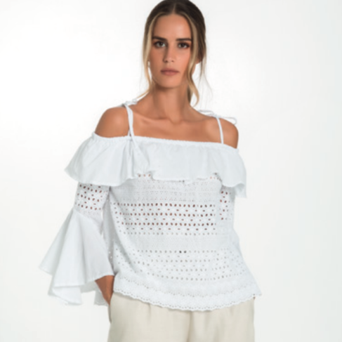 Off the Shoulder Eyelet Blouse