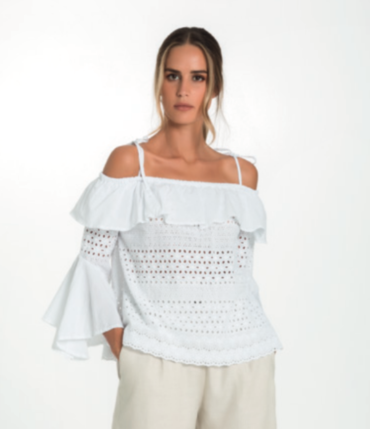 Off the Shoulder Eyelet Blouse