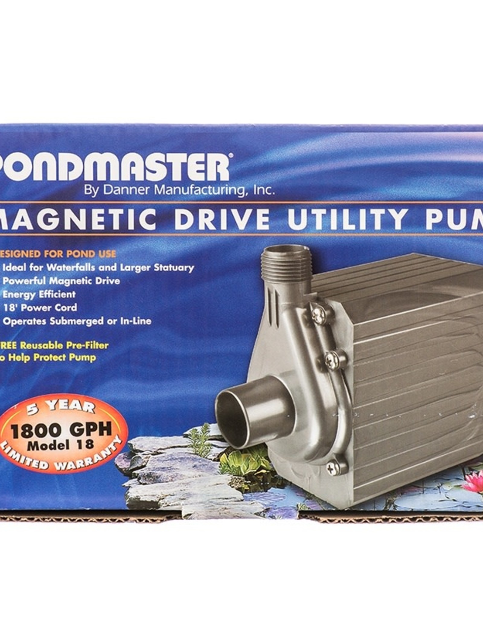Pondmaster Pondmaster 02728 PM-18 Supreme Mag Drive Pond Pump 1800 GPH PM18 Fountain