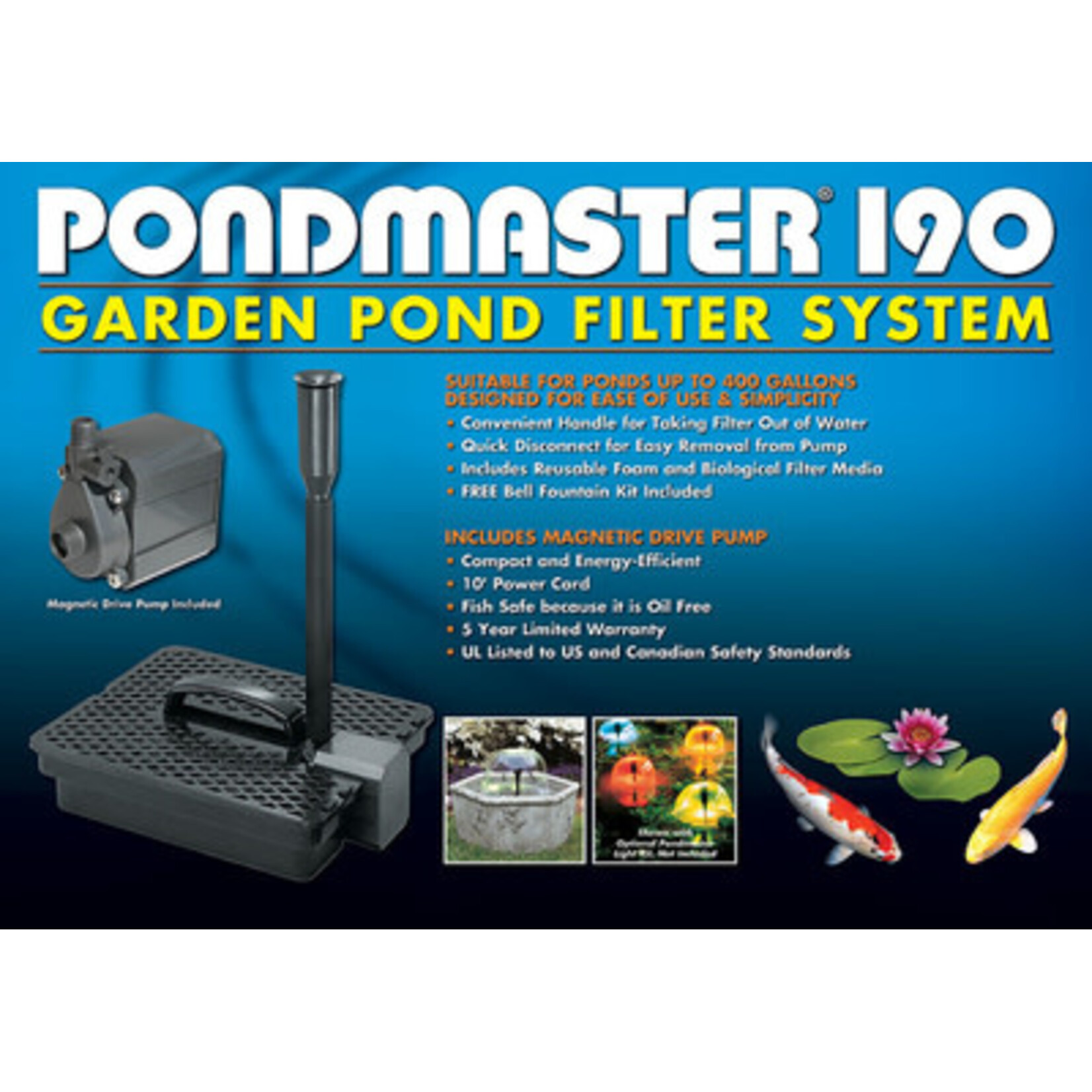 Pondmaster Pondmaster 02019 PMK190 190 GPH Mag Pump+Filter Fountain Head Kit Garden System