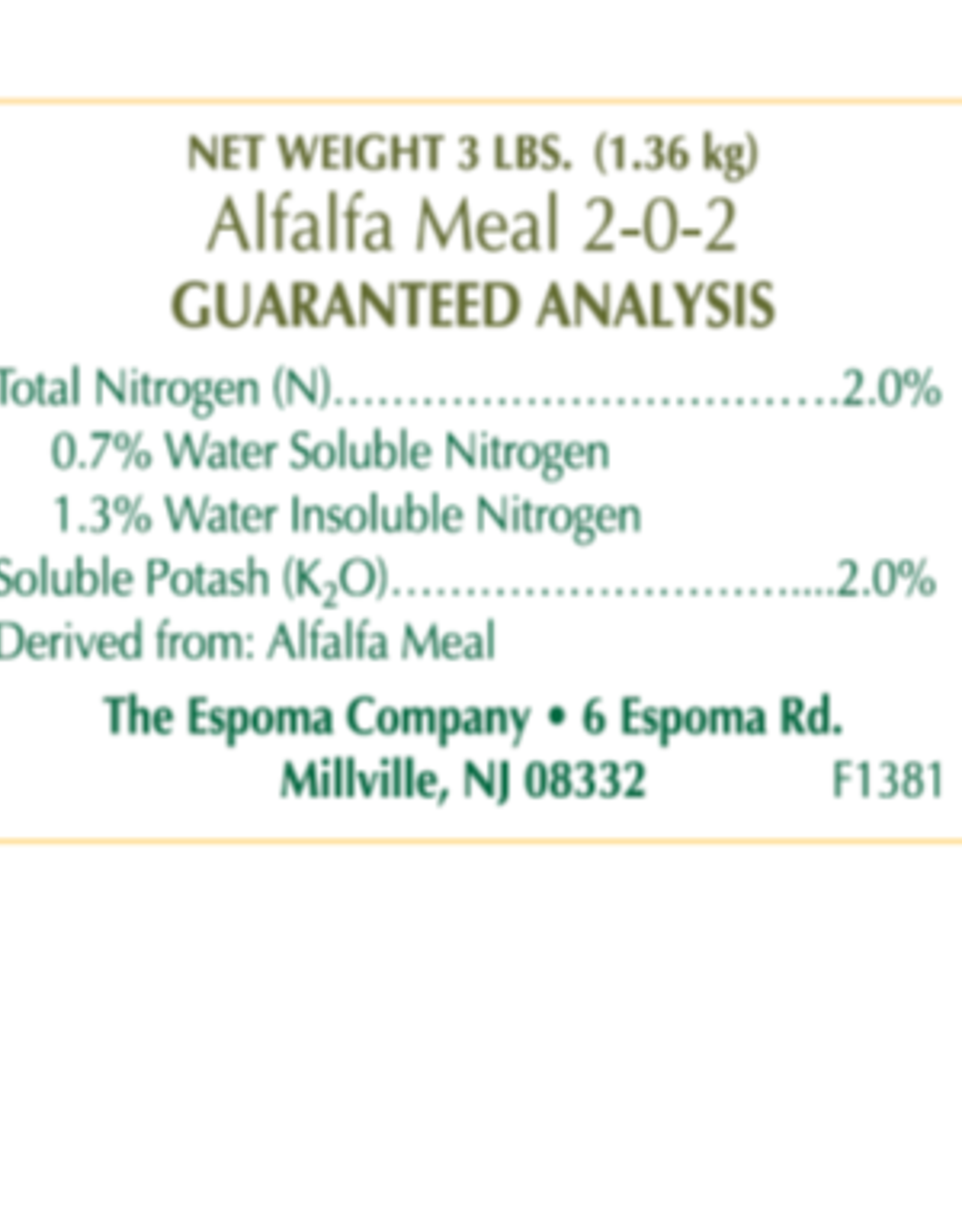 ESPOMA COMPANY ESPOMA ALFALFA MEAL 3lbs