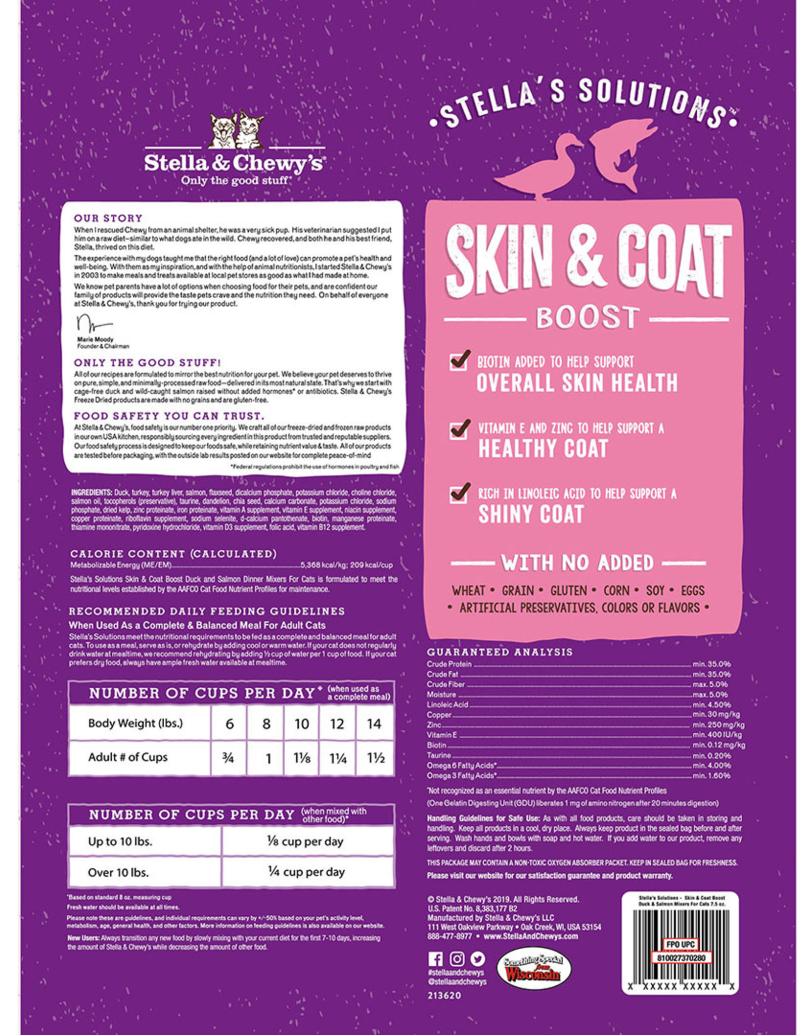 STELLA & CHEWY'S LLC STELLA & CHEWY'S SOLUTIONS CAT SKIN & COAT DUCK AND SALMON 7.5OZ