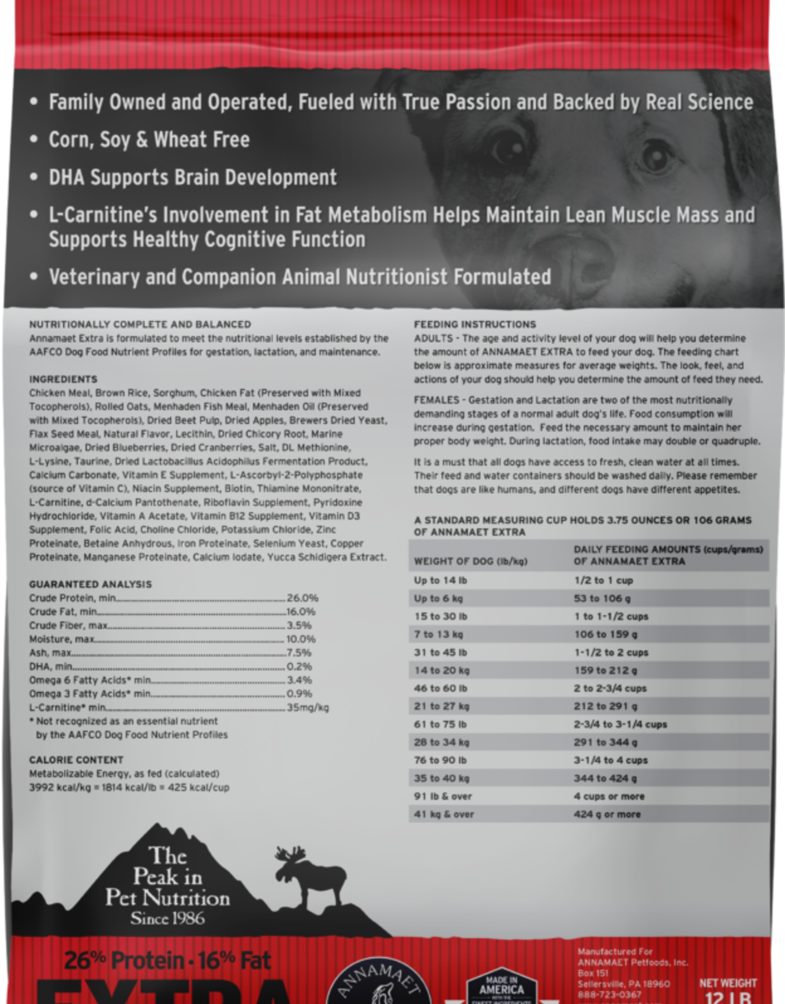 Annamaet ANNAMAET DOG EXTRA 26% CHICKEN & RICE 12LBS