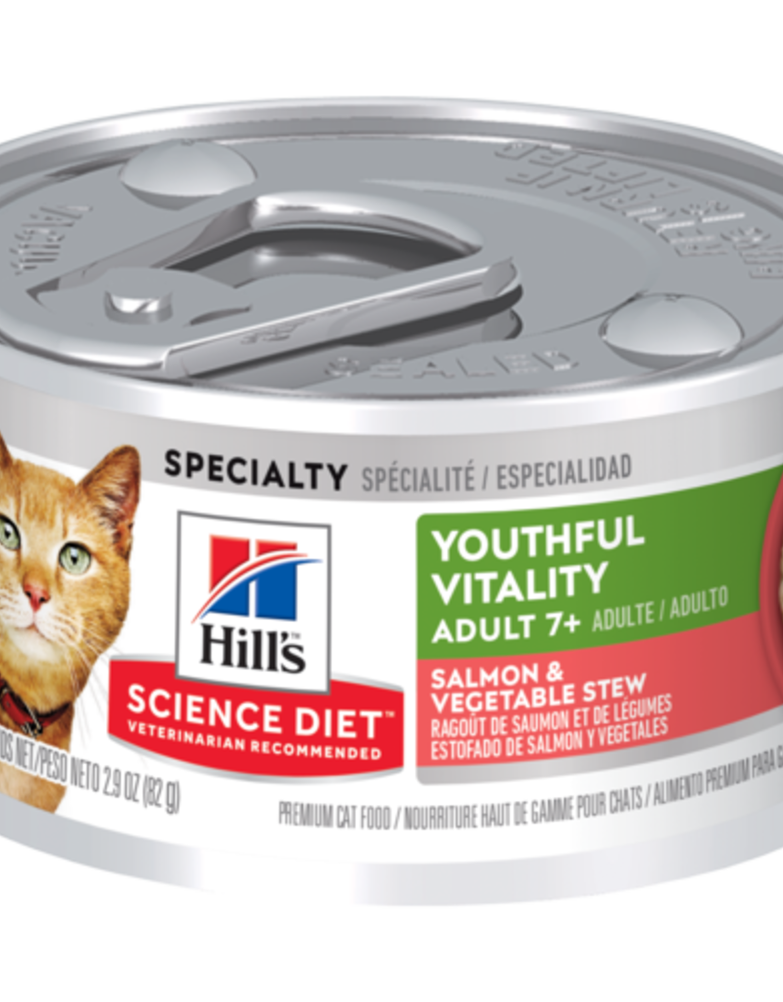 SCIENCE DIET HILL'S SCIENCE DIET CAT ADULT 7+ YOUTHFUL VITALITY SALMON & VEGETABLE STEW 2.9OZ CASE OF 24