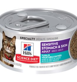 SCIENCE DIET HILL'S SCIENCE DIET CAT ADULT SENSITIVE STOMACH & SKIN TUNA & VEG 2.9OZ CASE OF 24