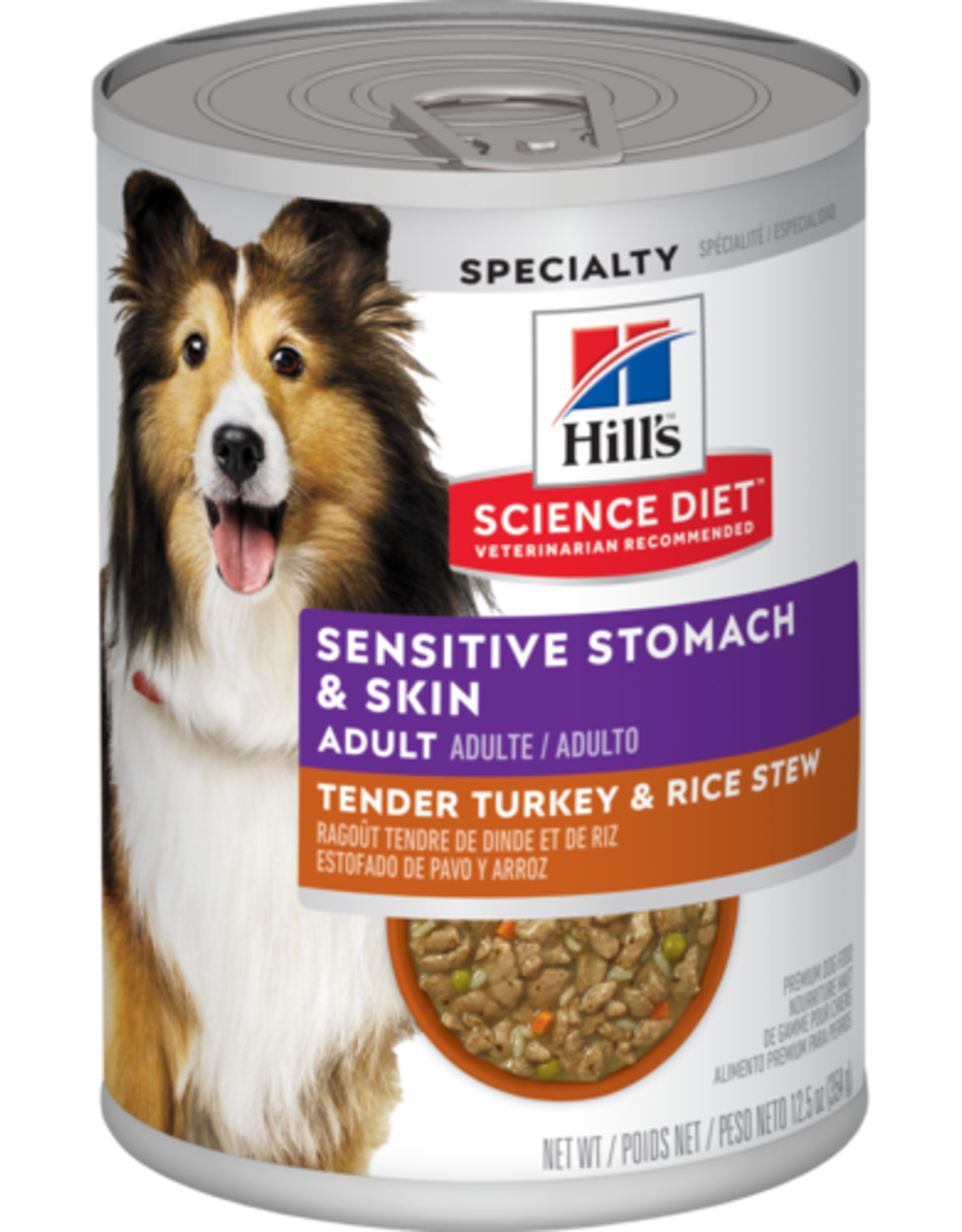 Hill's Science Diet HILL'S SCIENCE DIET DOG ADULT TURKEY & RICE STEW SENSITIVE STOMACH & SKIN 12.8OZ CAN CASE OF 12