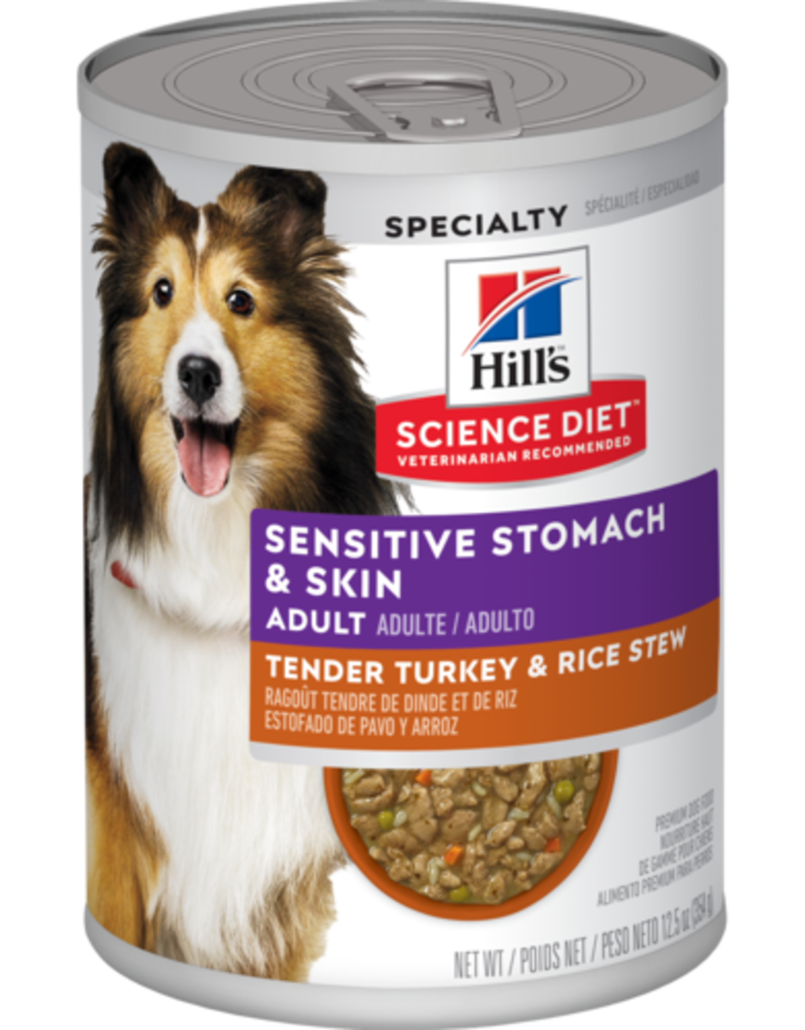 SCIENCE DIET HILL'S SCIENCE DIET DOG ADULT TURKEY & RICE STEW SENSITIVE STOMACH & SKIN 12.8OZ CAN CASE OF 12