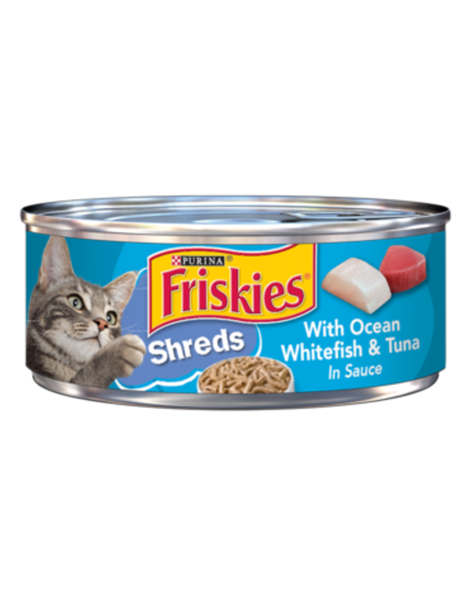 thumbnail image 2 of Purina Friskies Wet Cat Food – Shreds With Ocean Whitefish & Tuna, 5.5 Oz Cans (Pack Of 24) 2 of 4