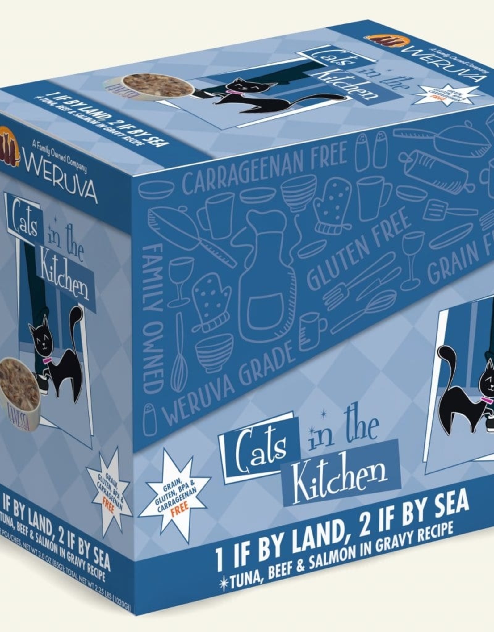 Weruva Cats in the Kitchen 1 If by Land, 2 If by Sea Tuna, Beef & Salmon in Gravy Recipe Wet Cat Food 3 Oz. Pouches Case of 12