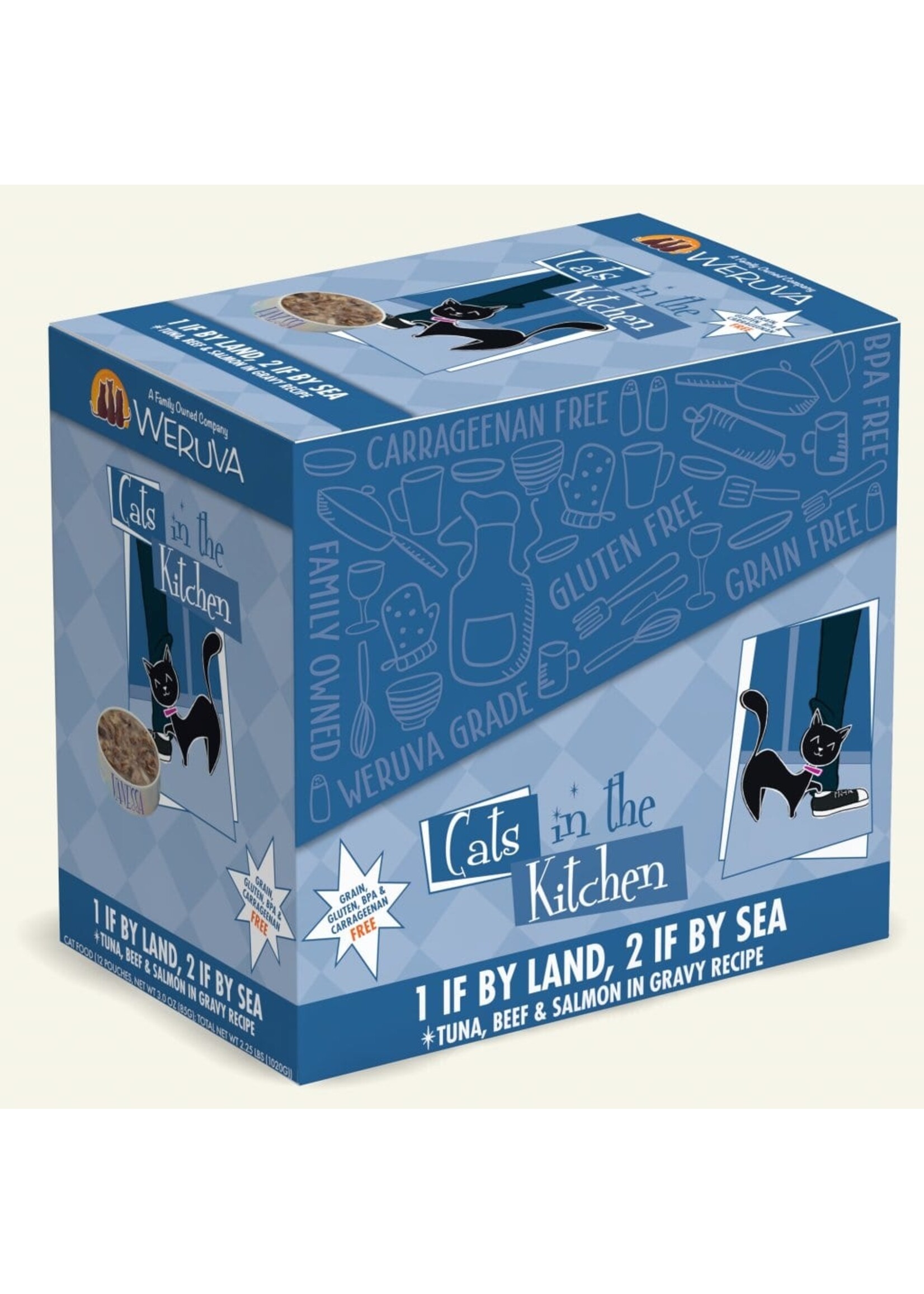 Weruva Cats in the Kitchen 1 If by Land, 2 If by Sea Tuna, Beef & Salmon in Gravy Recipe Wet Cat Food 3 Oz. Pouches Case of 12