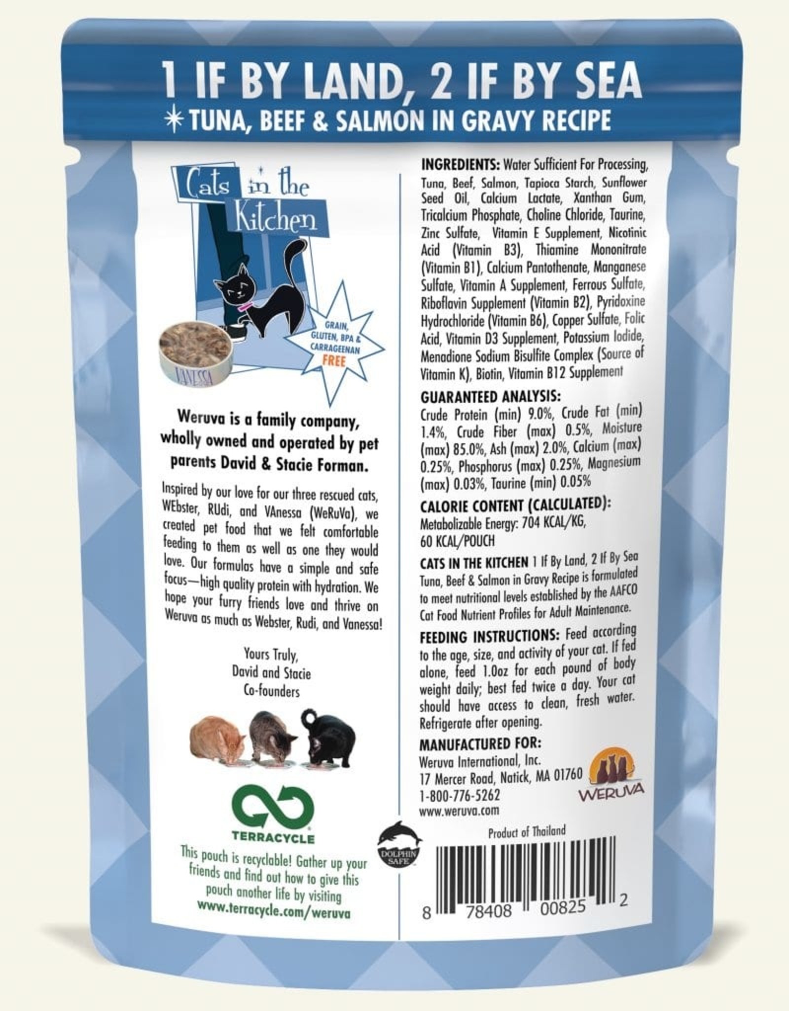Weruva Cats in the Kitchen 1 If by Land, 2 If by Sea Tuna, Beef & Salmon in Gravy Recipe Wet Cat Food 3 Oz. Pouches Case of 12