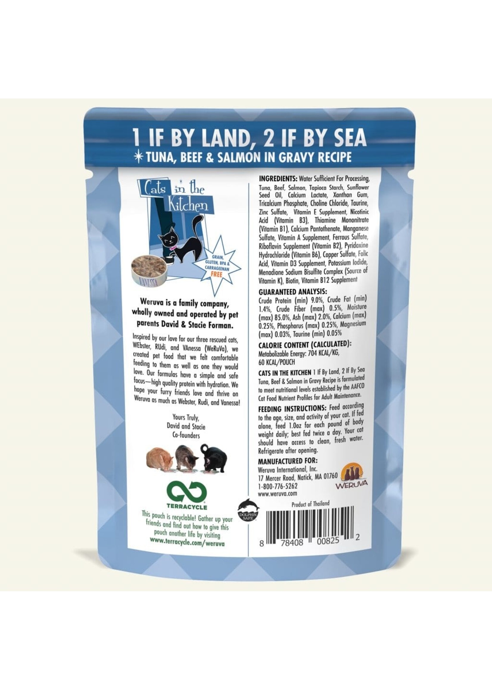 Weruva Cats in the Kitchen 1 If by Land, 2 If by Sea Tuna, Beef & Salmon in Gravy Recipe Wet Cat Food 3 Oz. Pouches Case of 12