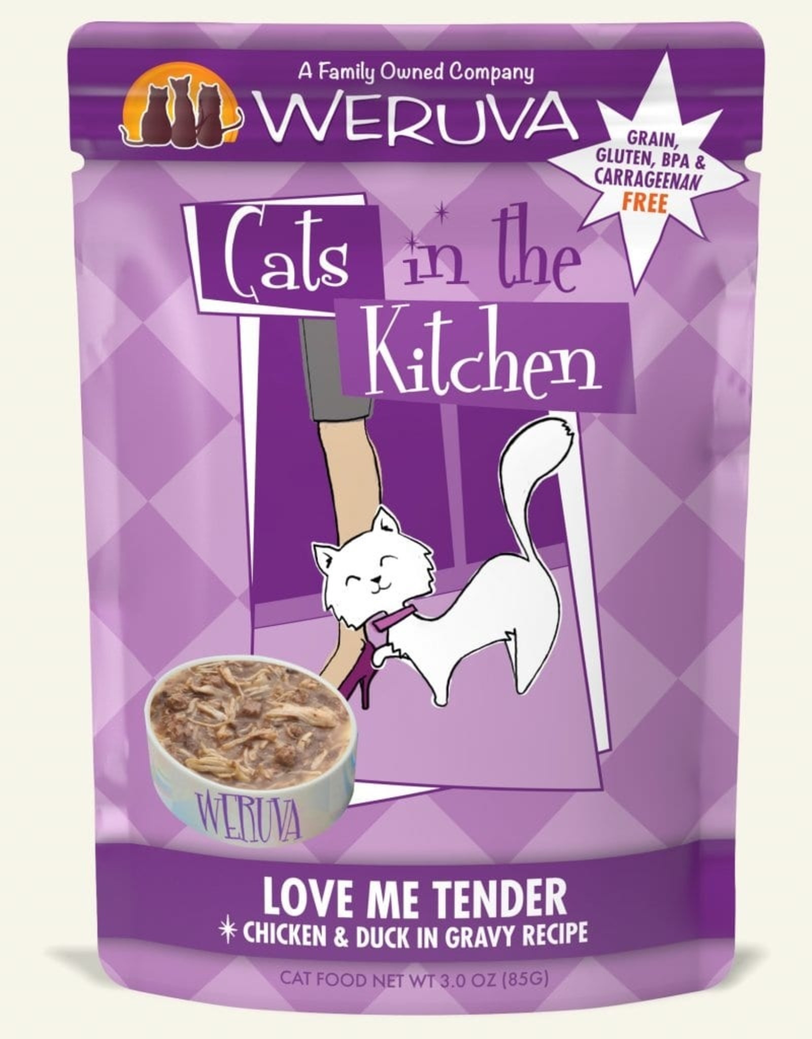 WERUVA INTERNATIONAL, INC. CATS IN THE KITCHEN CAT GRAIN FREE CLASSIC LOVE ME TENDER 3OZ POUCH - 12 PACK