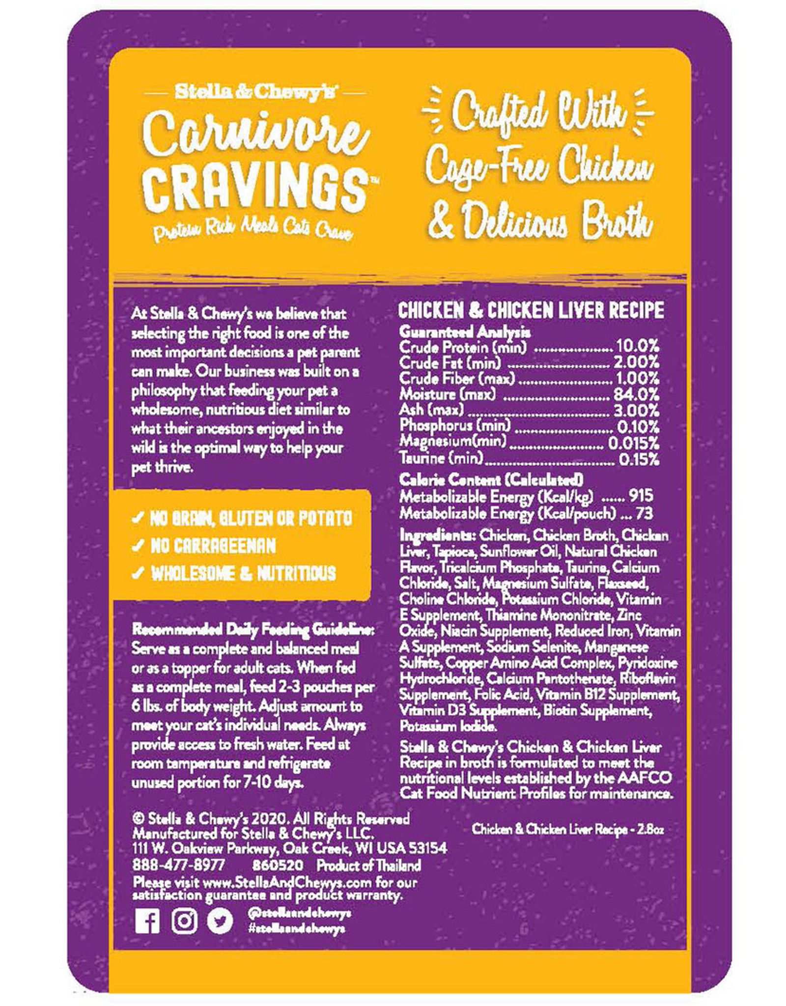 STELLA & CHEWY'S LLC STELLA & CHEWY'S CAT CARNIVORE CRAVINGS CHICKEN & LIVER 2.8OZ CASE OF 24