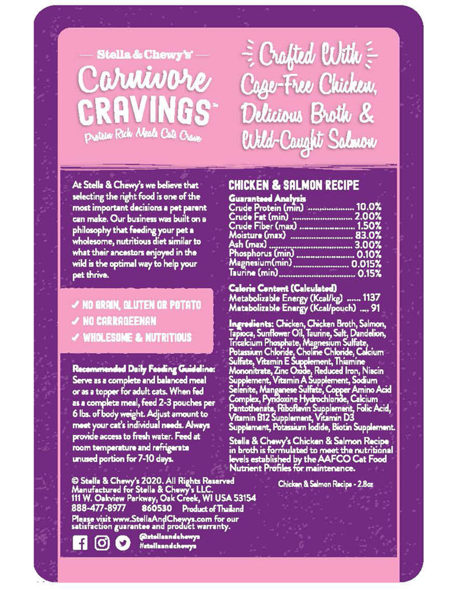 STELLA & CHEWY'S LLC STELLA & CHEWY'S CAT CARNIVORE CRAVINGS CHICKEN & SALMON 2.8OZ CASE OF 24