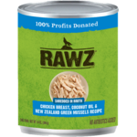 RAWZ RAWZ DOG CAN SHREDDED CHICKEN, COCONUT OIL & GREEN MUSSELS 10OZ CASE OF 12