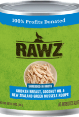 RAWZ RAWZ DOG CAN SHREDDED CHICKEN, COCONUT OIL & GREEN MUSSELS 10OZ CASE OF 12