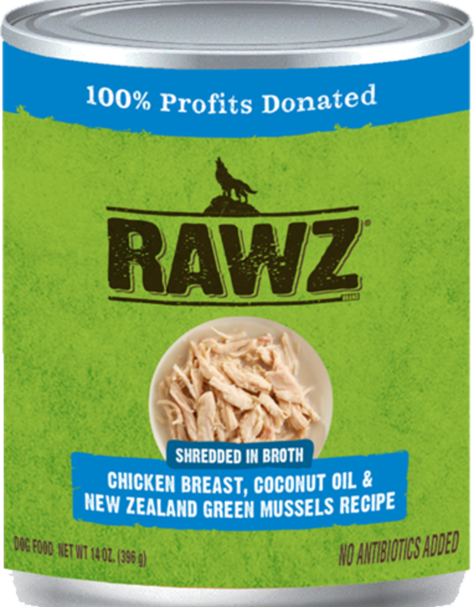 RAWZ RAWZ DOG CAN CHICKEN, COCONUT OIL & GREEN MUSSELS 14OZ CASE OF 12