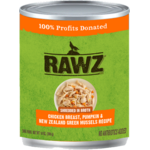 RAWZ RAWZ DOG CAN SHREDDED CHICKEN, PUMPKIN & GREEN MUSSELS 10OZ CASE OF 12