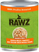 RAWZ RAWZ DOG CAN SHREDDED CHICKEN, PUMPKIN & GREEN MUSSELS 10OZ CASE OF 12