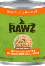 RAWZ RAWZ DOG CAN SHREDDED CHICKEN, PUMPKIN & GREEN MUSSELS 10OZ CASE OF 12