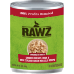 RAWZ RAWZ DOG CAN SHREDDED CHICKEN, DUCK & GREEN MUSSELS 10OZ CASE OF 12