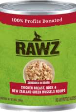RAWZ RAWZ DOG CAN SHREDDED CHICKEN, DUCK & GREEN MUSSELS 10OZ CASE OF 12