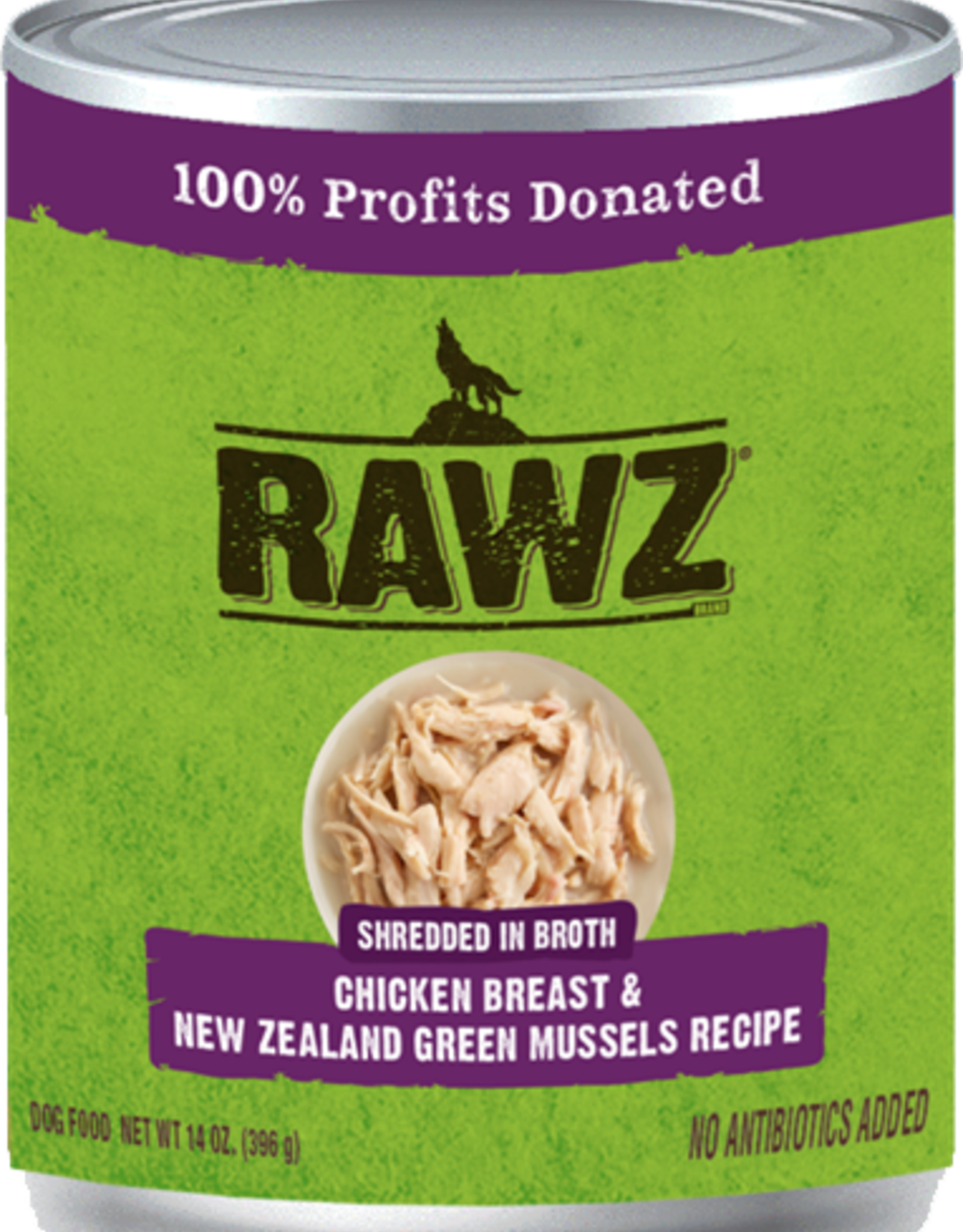 RAWZ RAWZ DOG CAN SHREDDED CHICKEN & GREEN MUSSELS 14OZ CASE OF 12