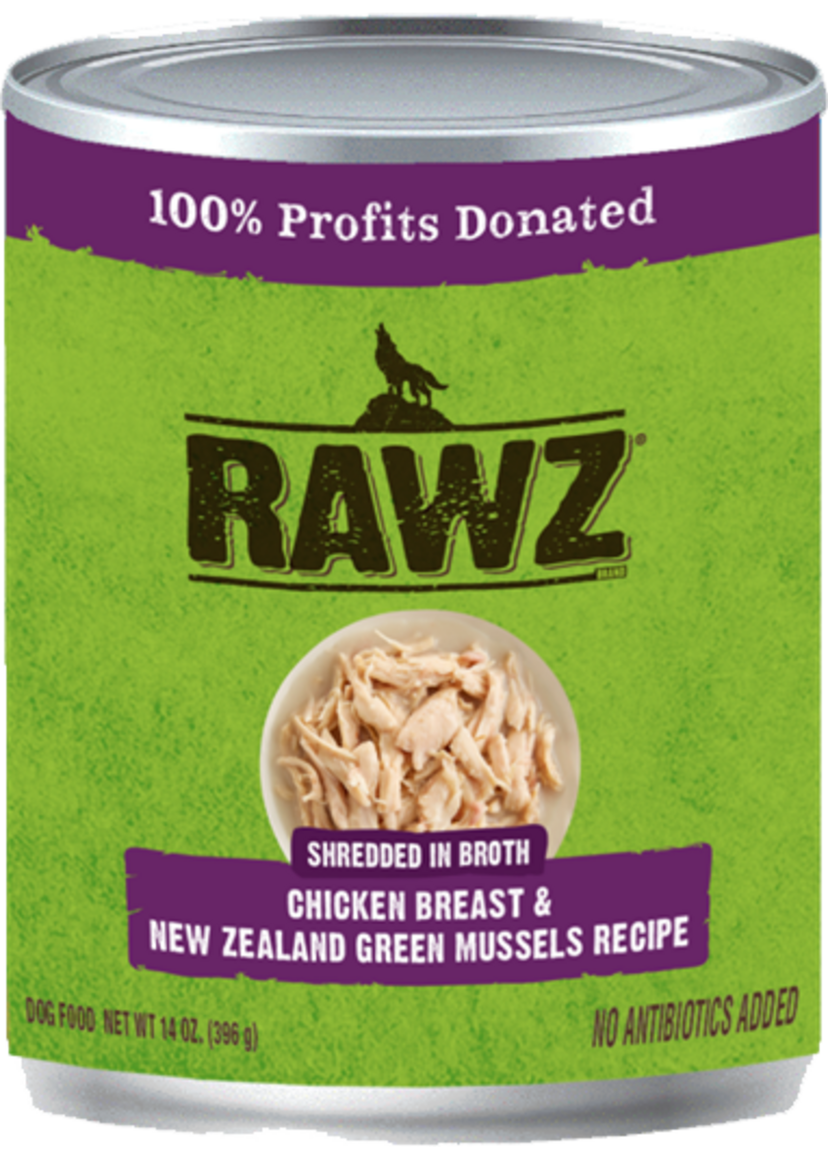 RAWZ RAWZ DOG CAN SHREDDED CHICKEN & GREEN MUSSELS 10OZ CASE OF 12