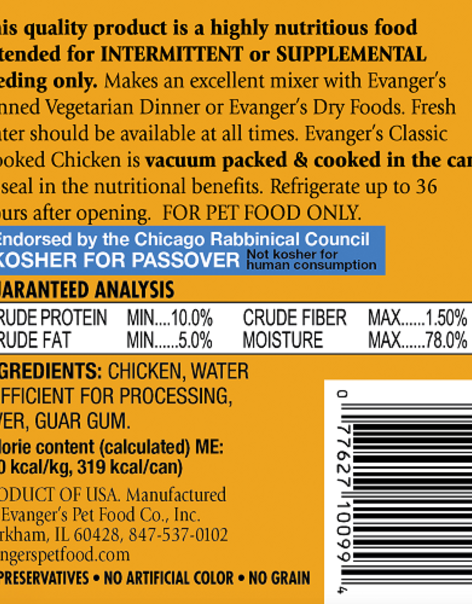 EVANGER'S EVANGER'S CLASSIC COOKED CHICKEN 12.8OZ CASE OF 12
