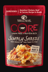 WELLPET LLC WELLNESS DOG CORE SIMPLY SHREDS CHICKEN, BEEF & CARROTS POUCH 2.8OZ BOX OF 12