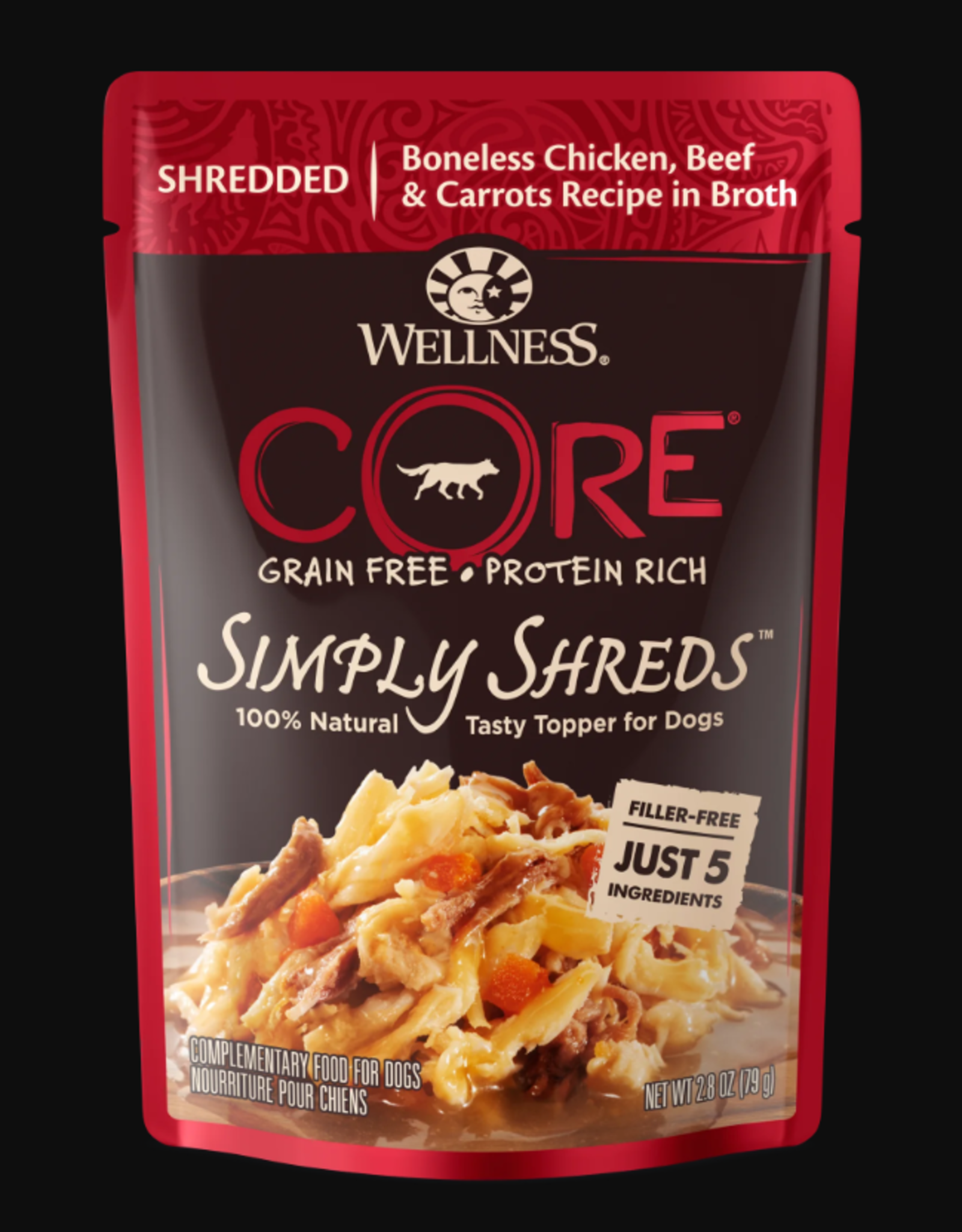 Wellness WELLNESS DOG CORE SIMPLY SHREDS CHICKEN, BEEF & CARROTS POUCH 2.8OZ BOX OF 12 DISCONTINUED