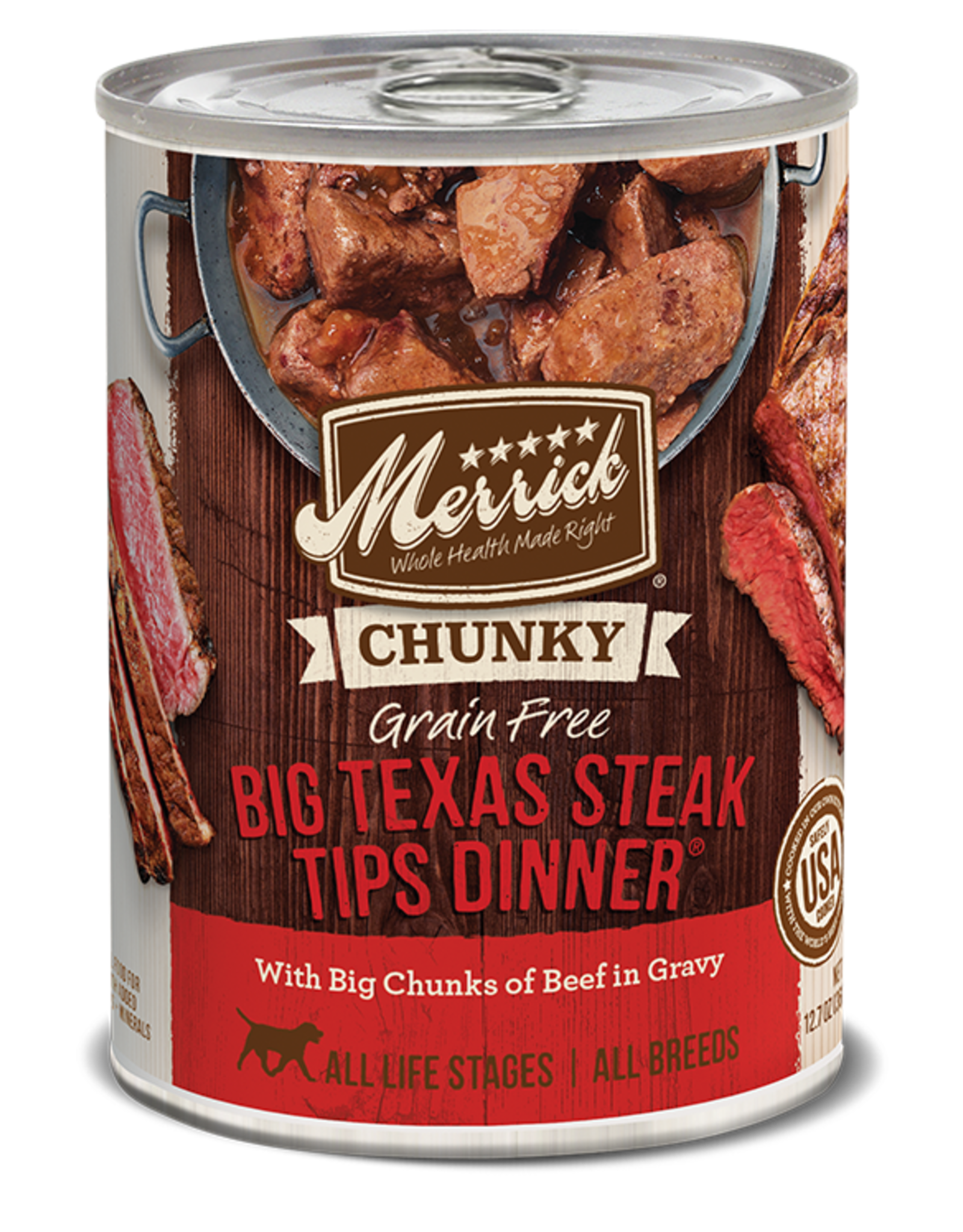 Merrick MERRICK DOG CHUNKY BIG TEXAS STEAK TIPS DINNER CAN 12.7OZ CASE OF 12