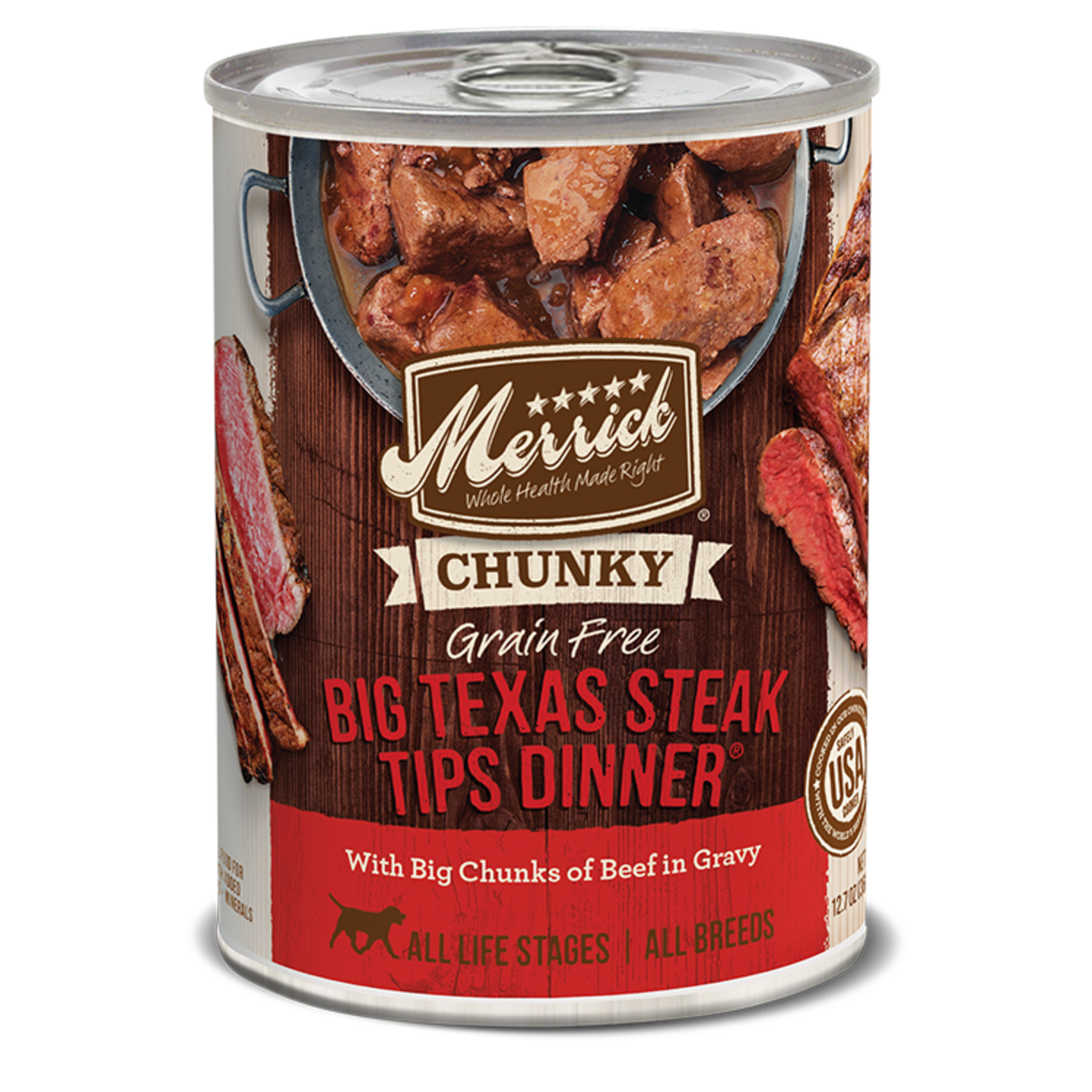 Merrick MERRICK DOG CHUNKY BIG TEXAS STEAK TIPS DINNER CAN 12.7OZ CASE OF 12